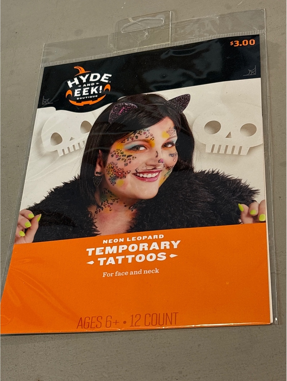 Hyde and EEK! Neon Leopard Temporary Tattoos for Face and Neck 12 Count